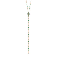 Gigi Clozeau - Pearled Cross Diamond Rosary, Emerald, Rose Gold