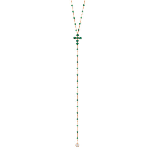 Pearled Cross Diamond Rosary, Emerald, Rose Gold