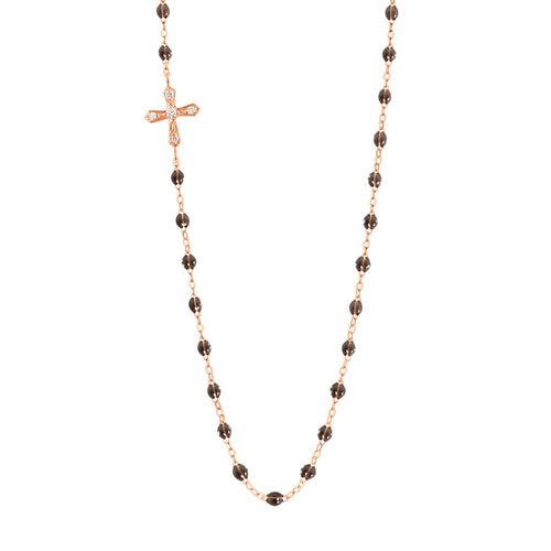 gigi clozeau - collier quartz croix vintage or rose, 42 cm