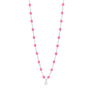 Gigi Clozeau - Collier rose fluo Gigi Suprême, or blanc, 1 diamant, 42 cm