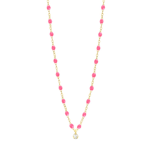 Gigi Clozeau - Collier rose fluo Gigi Suprême, or jaune, 1 diamant, 42 cm