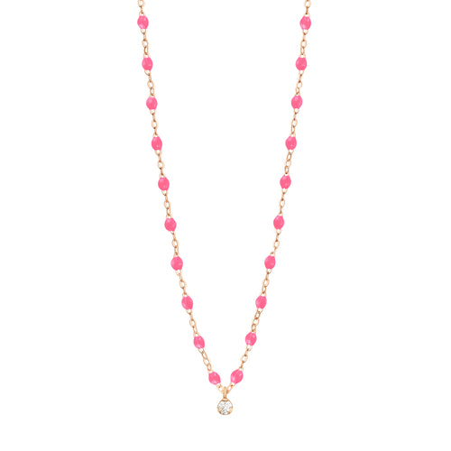 Gigi Clozeau - Collier rose fluo Gigi Suprême, or rose, 1 diamant, 42 cm