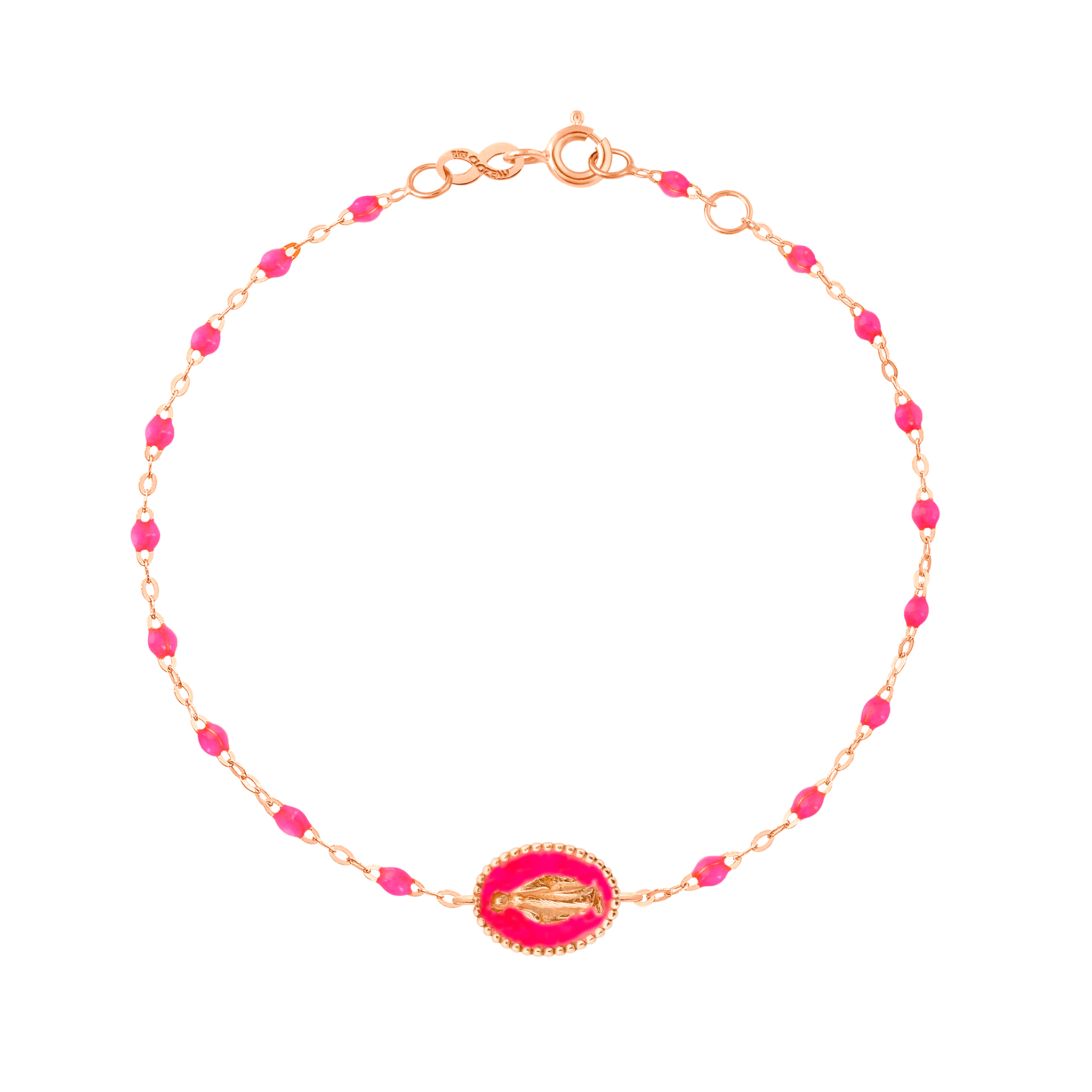 Gigi Clozeau - Bracelet Madone résine rose fluo, or rose, 17 cm